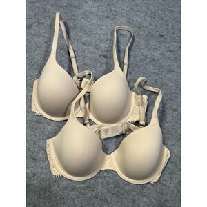 Lot Soma 2 Embraceable Lace Demi Bra 34C Two Bras EUC Nude Beige Wireless